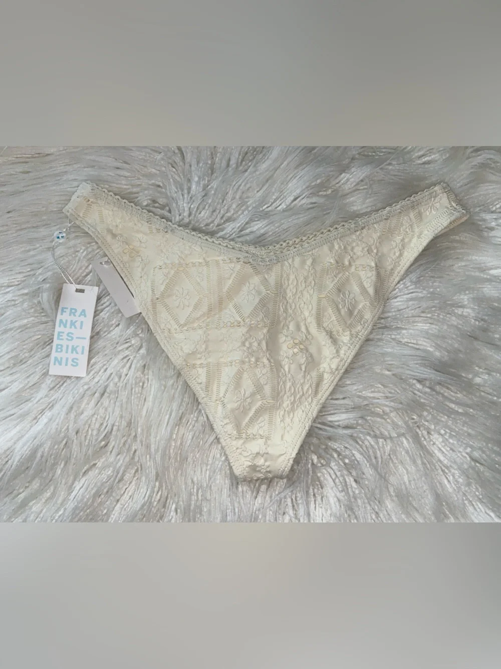 Frankie's Bikinis Crochet High-Cut Bikini Brief — Cream